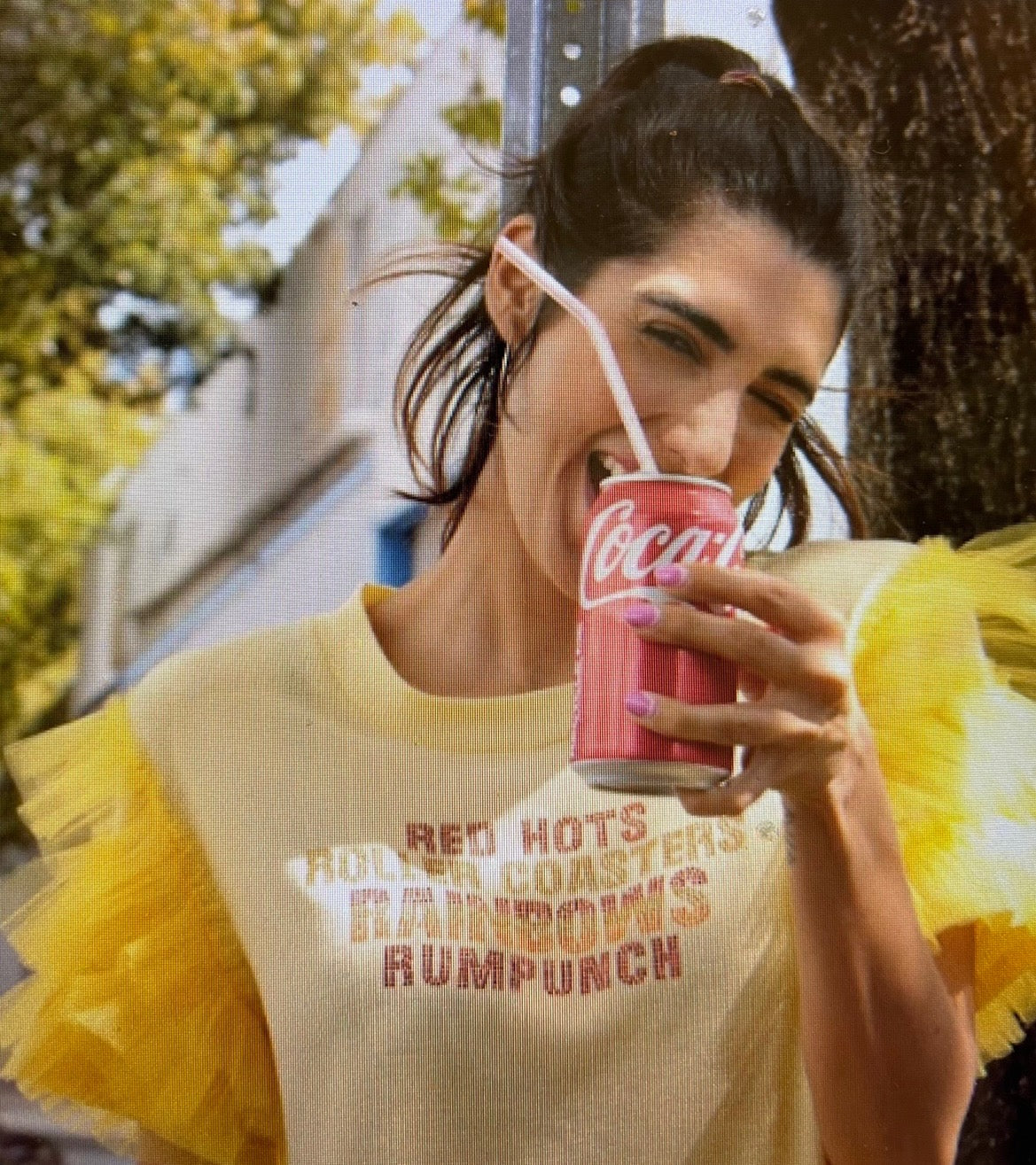 Lemon Baby Waffle Tee with Tulle Ruffle Sleeve with Crystals