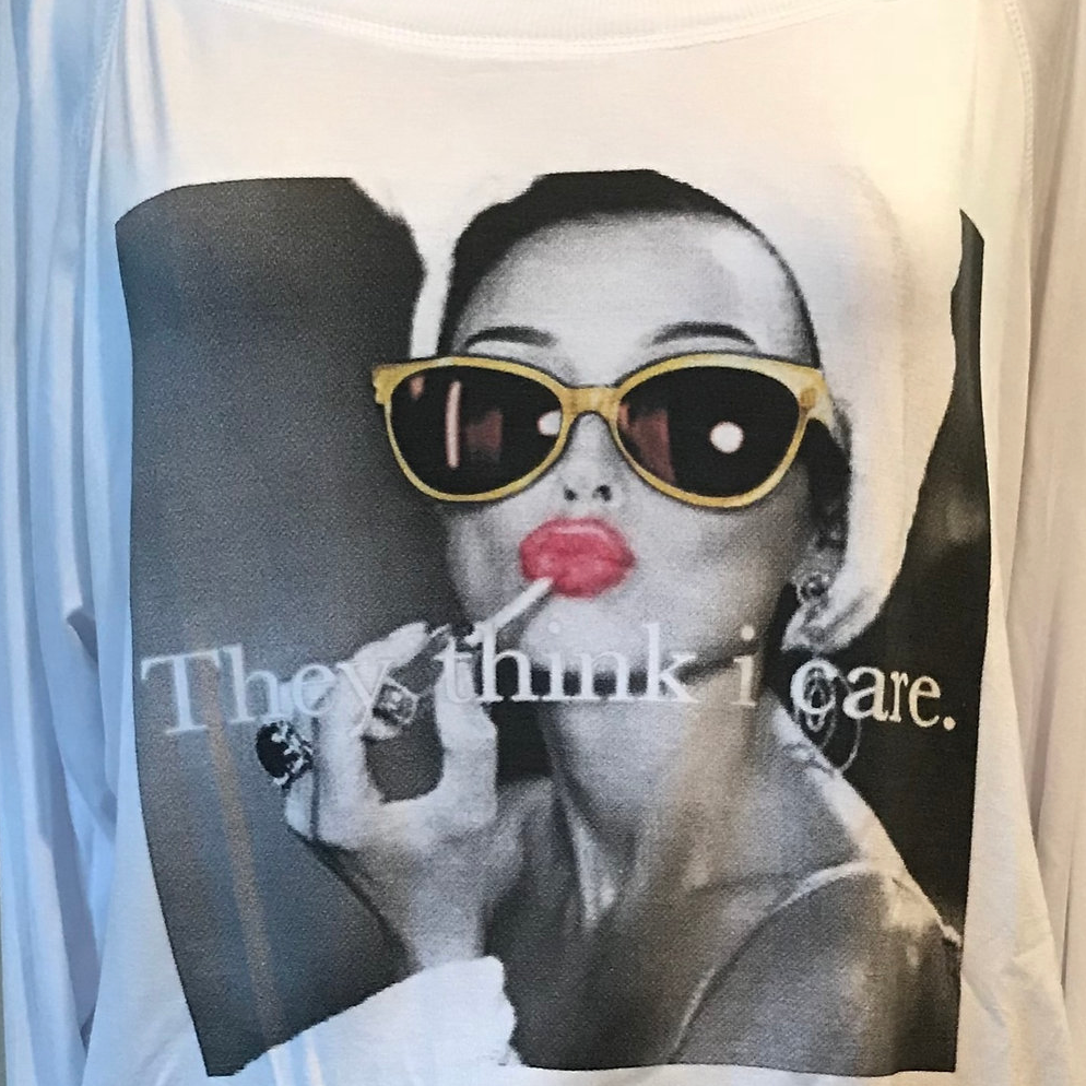 "They Think I Care” White Slouchy Pullover